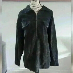 Aerie | Offline Women's Black/Gray Shadow  Oversized Henley Corduroy Shi…